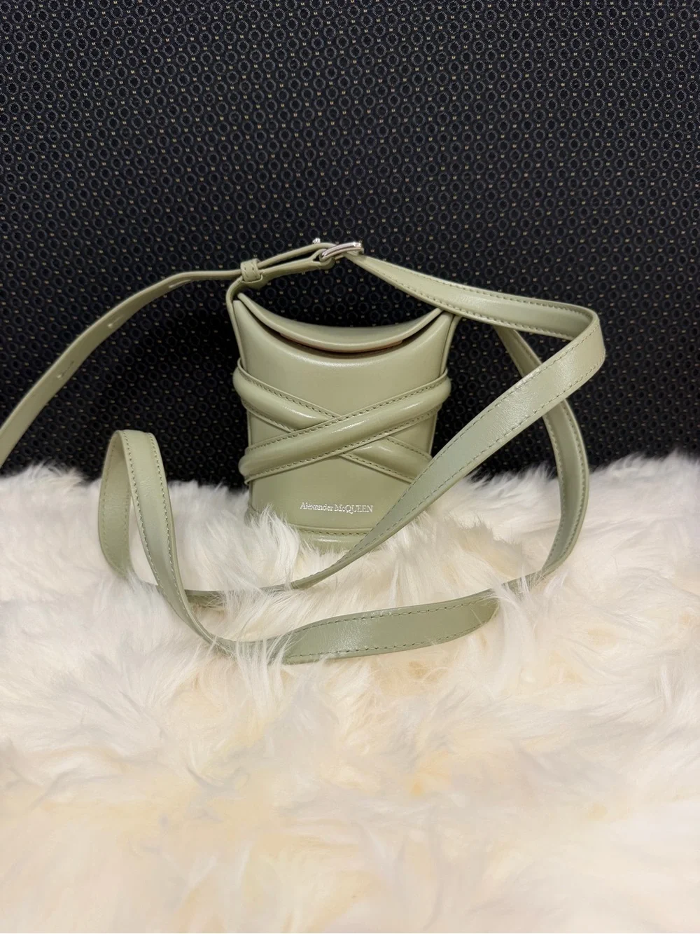 Authentic Alexander McQueen The Curve Mini Wrap Crossbody in Sage